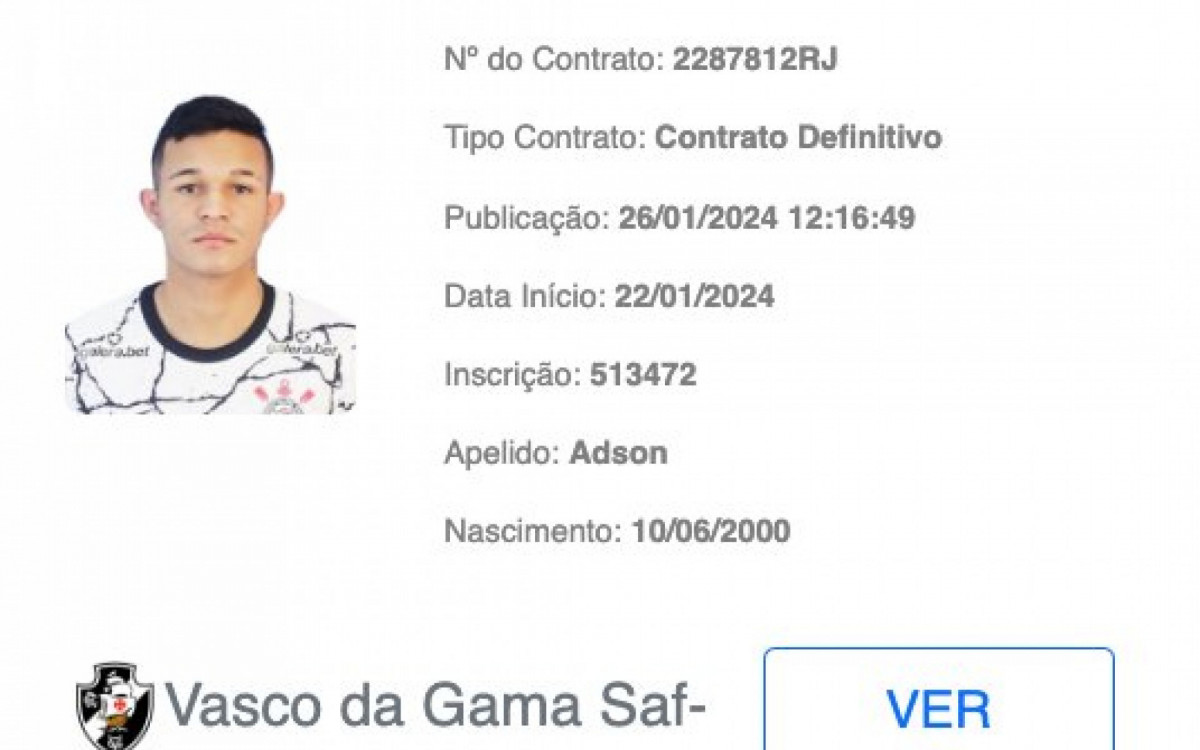 Adson foi regularizado no BID da CBF