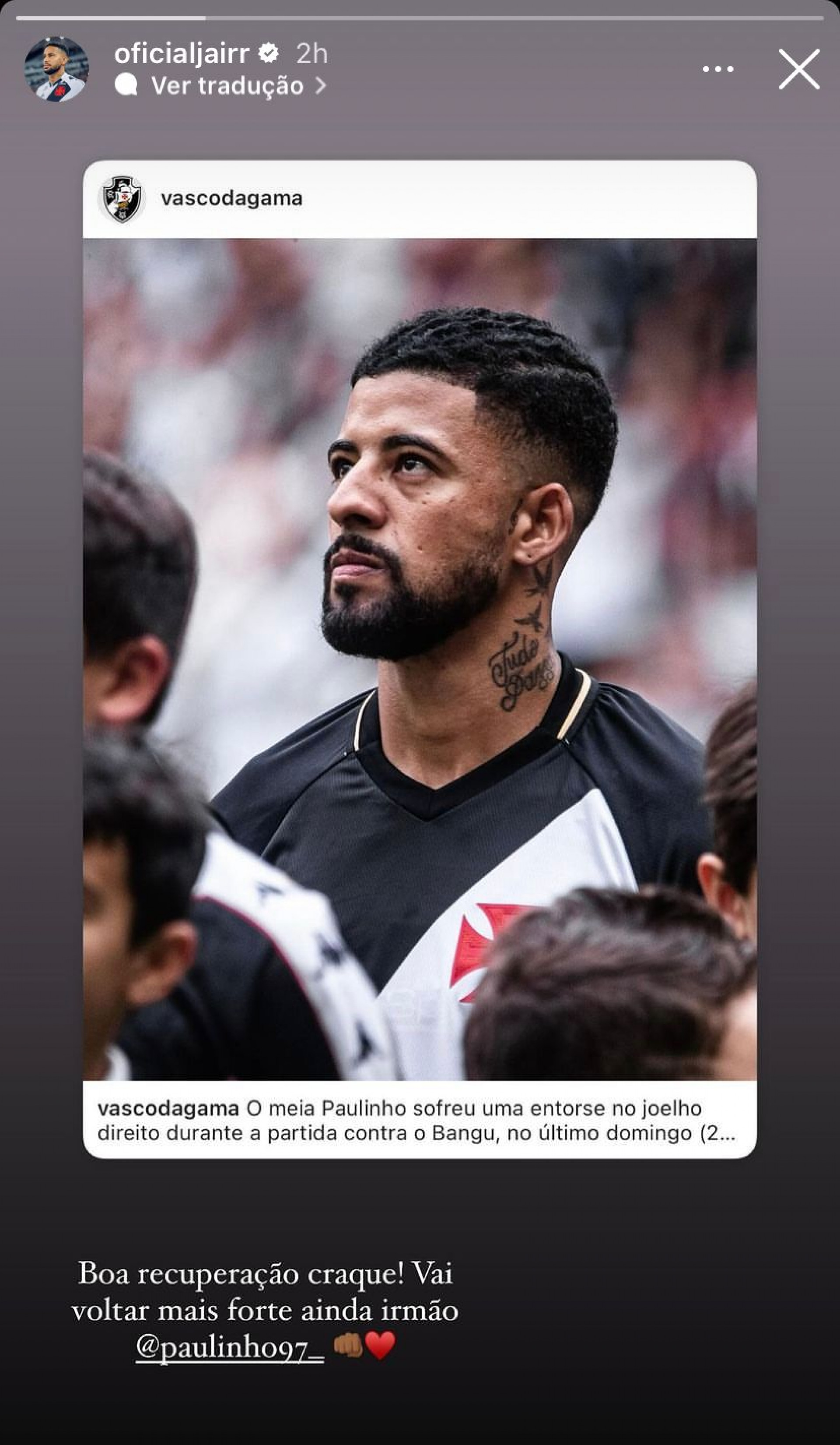 Mensagem de Jair para Paulinho - Foto: Reprodução/Instagram