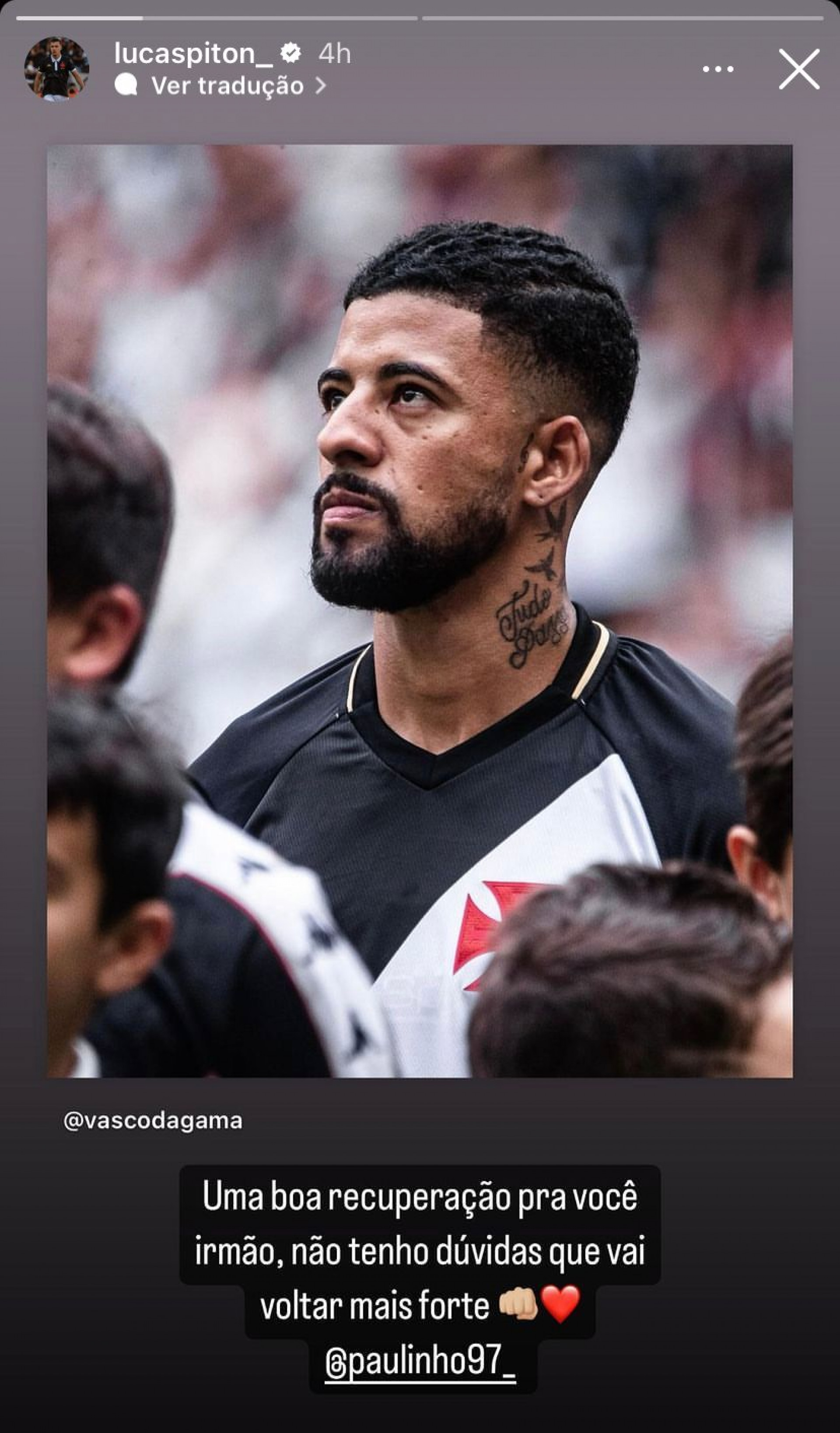 Mensagem de Piton para Paulinho - Foto: Reprodução/Instagram