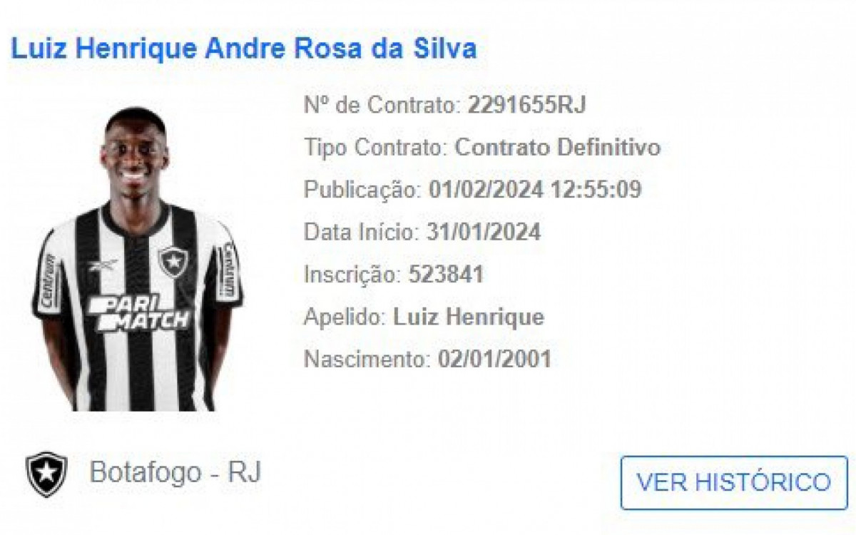 Luiz Henrique teve seu nome regularizado no BID da CBF