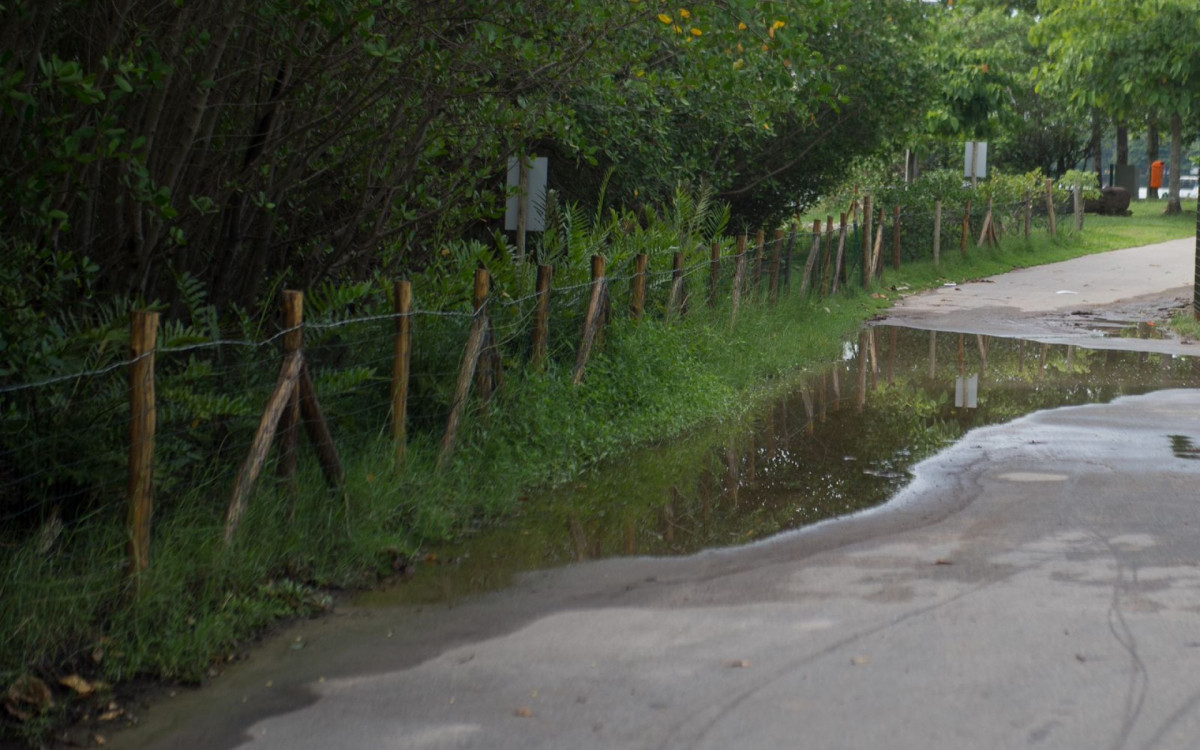 Bolsão d?água na ciclovia da Lagoa Rodrigo de Freitas, próximo ao Heliponto da Lagoa - Armando Paiva/Agência O DIA