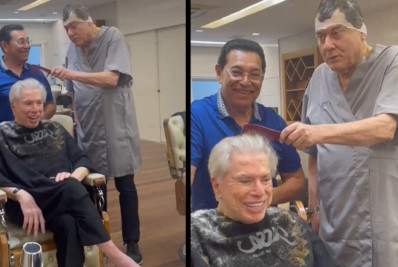 Milton Neves encontra Silvio Santos no salão: 'Lúcido, humilde e até me deu conselhos'