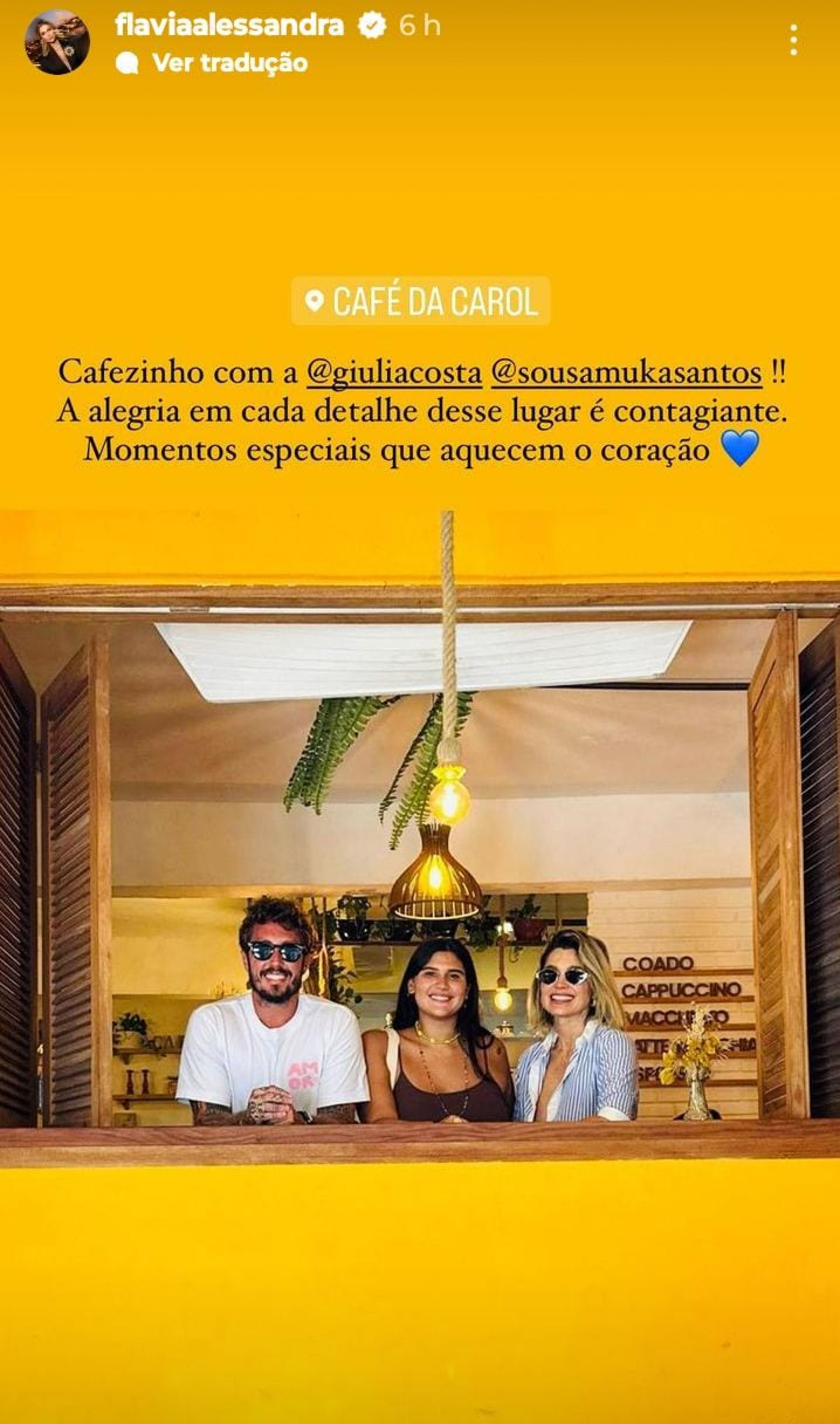 Fl&aacute;via Alessandra se junta &agrave; primog&ecirc;nita e ao fundador do projeto 'Cidades Invis&iacute;veis' para conversar em um caf&eacute; da Barra da Tijuca, no Rio - Reprodu&ccedil;&atilde;o/Instagram
