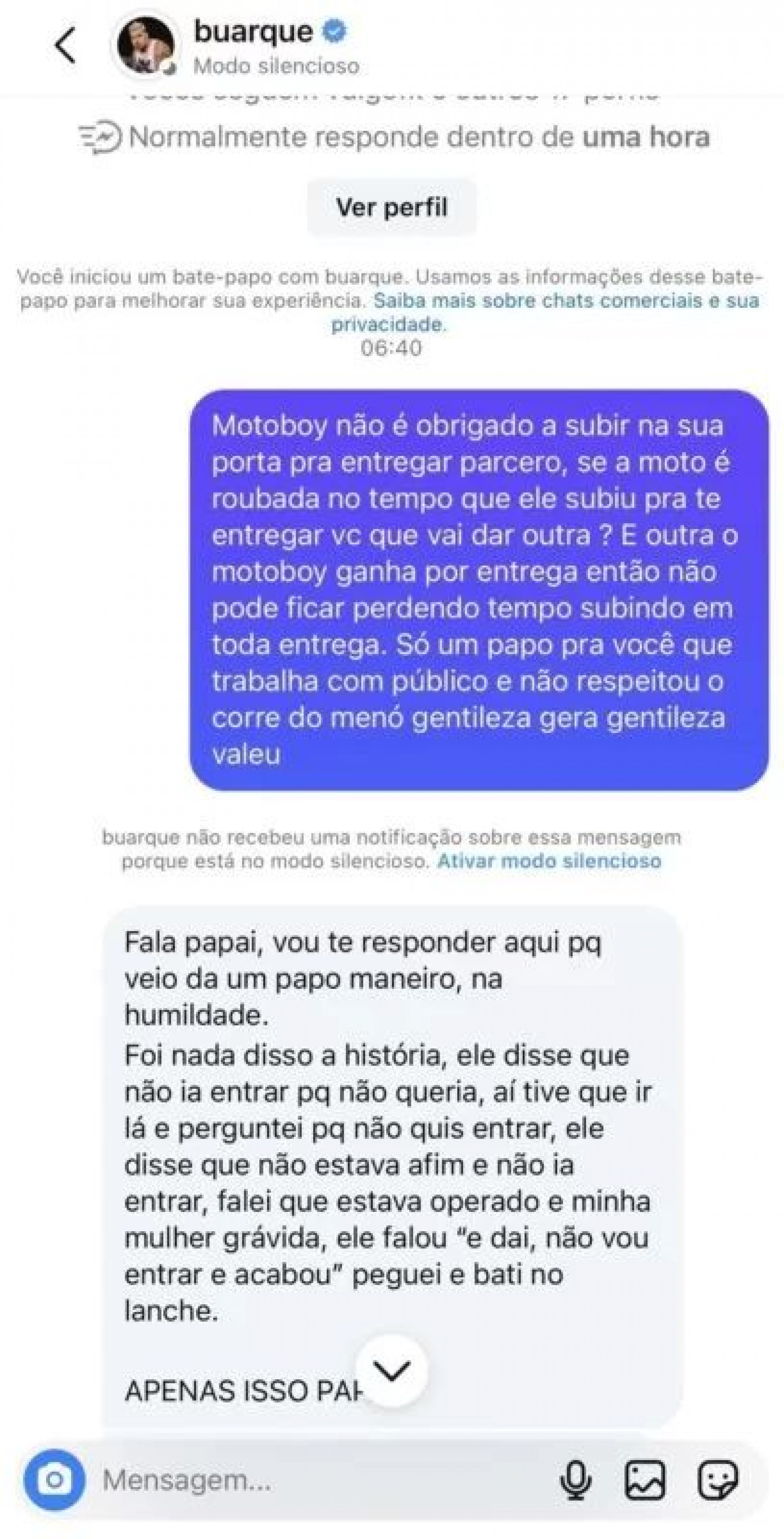 Print de conversa com DJ Buarque - Reprodução/Instagram