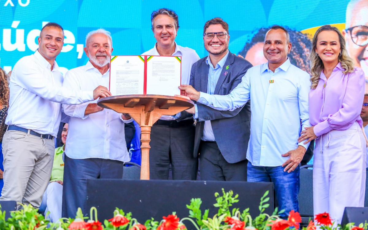 Matheus Carneiro, Lula, Camilo Santana, Rafael Almada, Waguinho e Daniela do Waguinho lançam as obras da nova sede do IFRJ Campus Belford Roxo