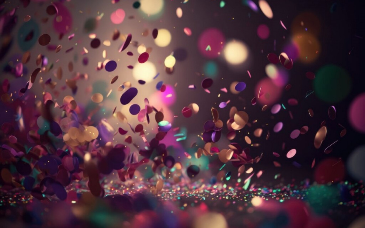 Confetti colorful glitter explosion on blured background. Bright splash design defocused lights and falling confetti decoration. Generative AI