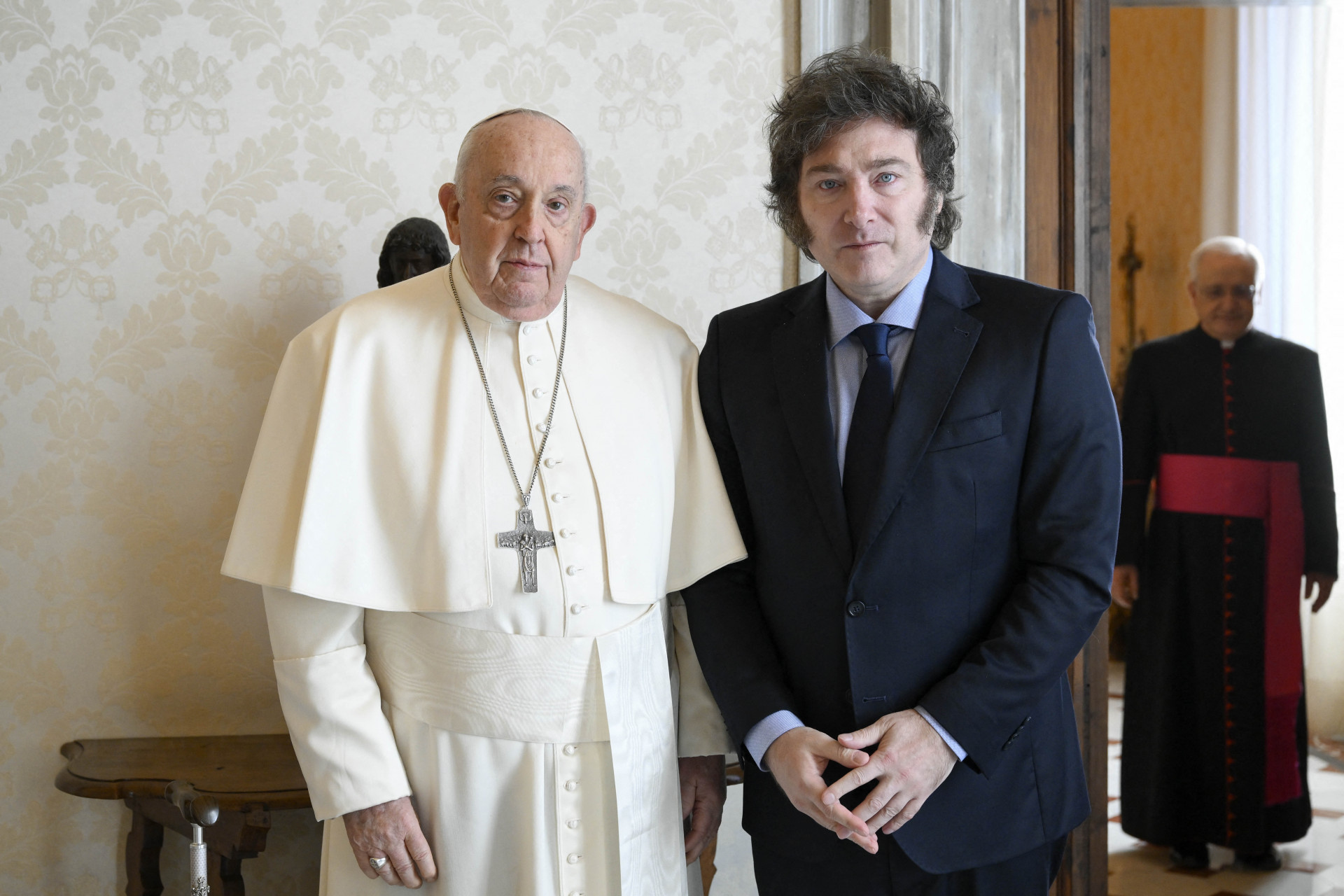 Encontro entre Javier Milei e Papa Francisco nesta segunda-feira (12), no Vaticano - Vatican Media / AFP