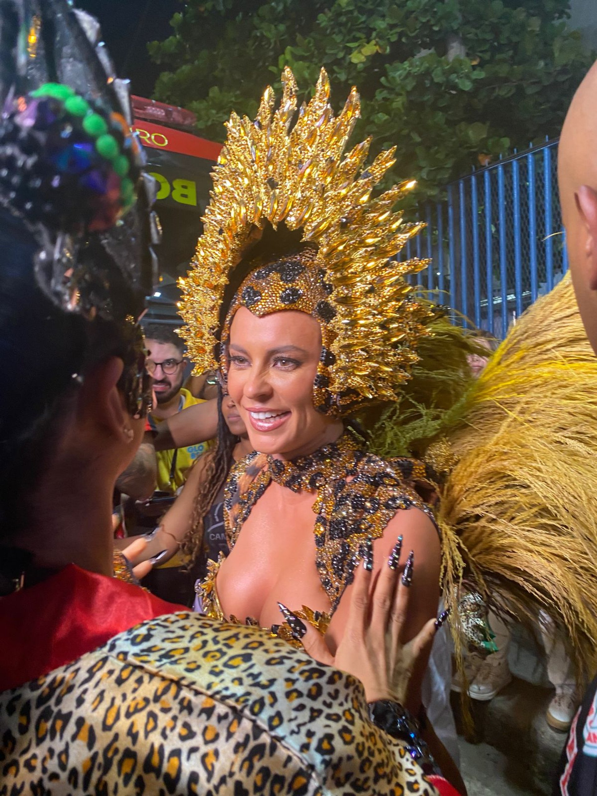 Paolla Oliveira represents the jaguar during the Grande Rio parade