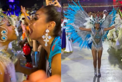 Lexa não segura a emoção ao ver irmã de 14 anos como musa da Portela