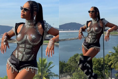 Ludmilla aposta em look preto com pedrarias para Bloco Fervo da Lud
