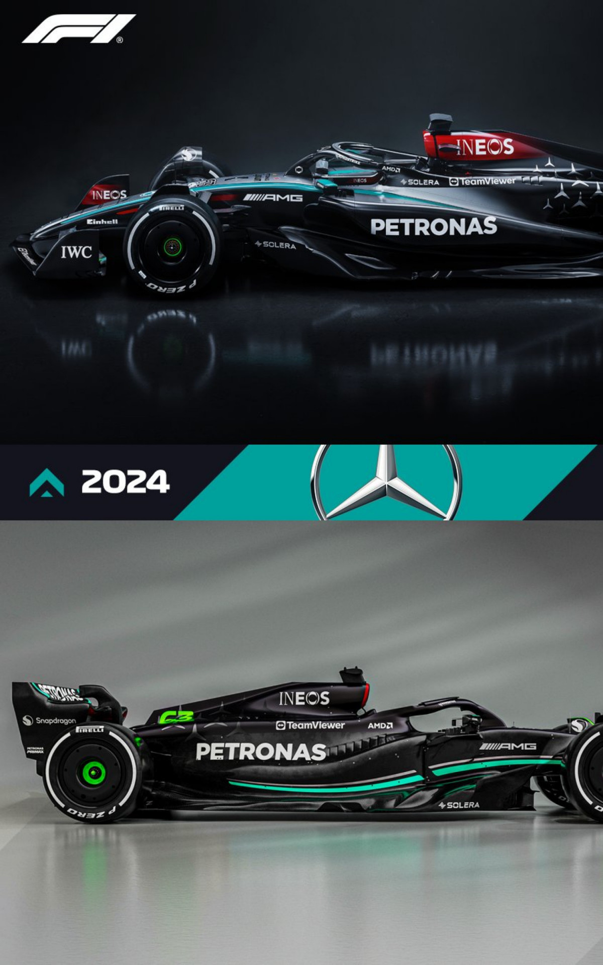 Comparação entre os carros da Mercedes para a temporada 2024 de Fórmula 1 e o de 2023