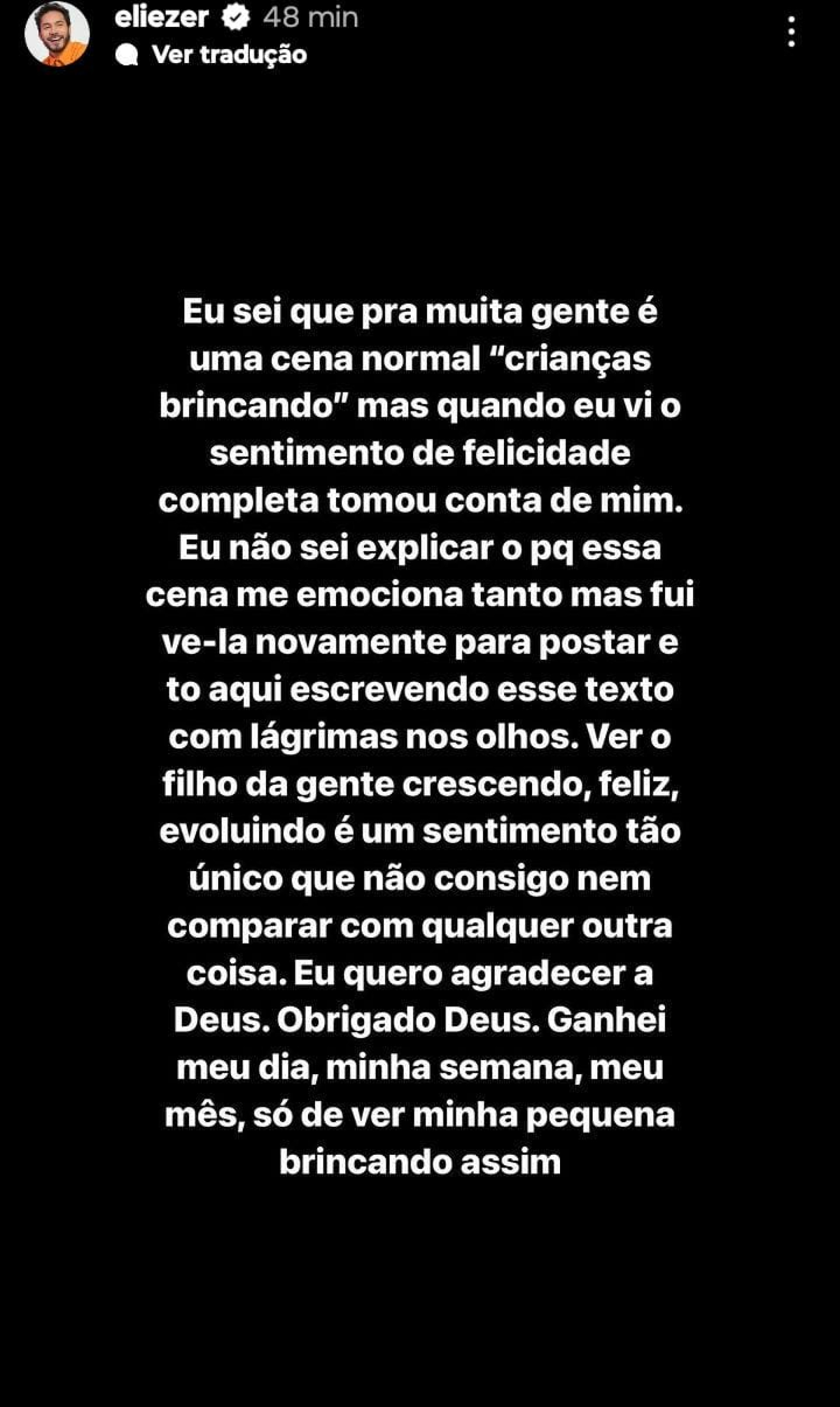 Eliezer fica emocionado ao ver a filha brincando com outras crianças - Reprodução/Instagram