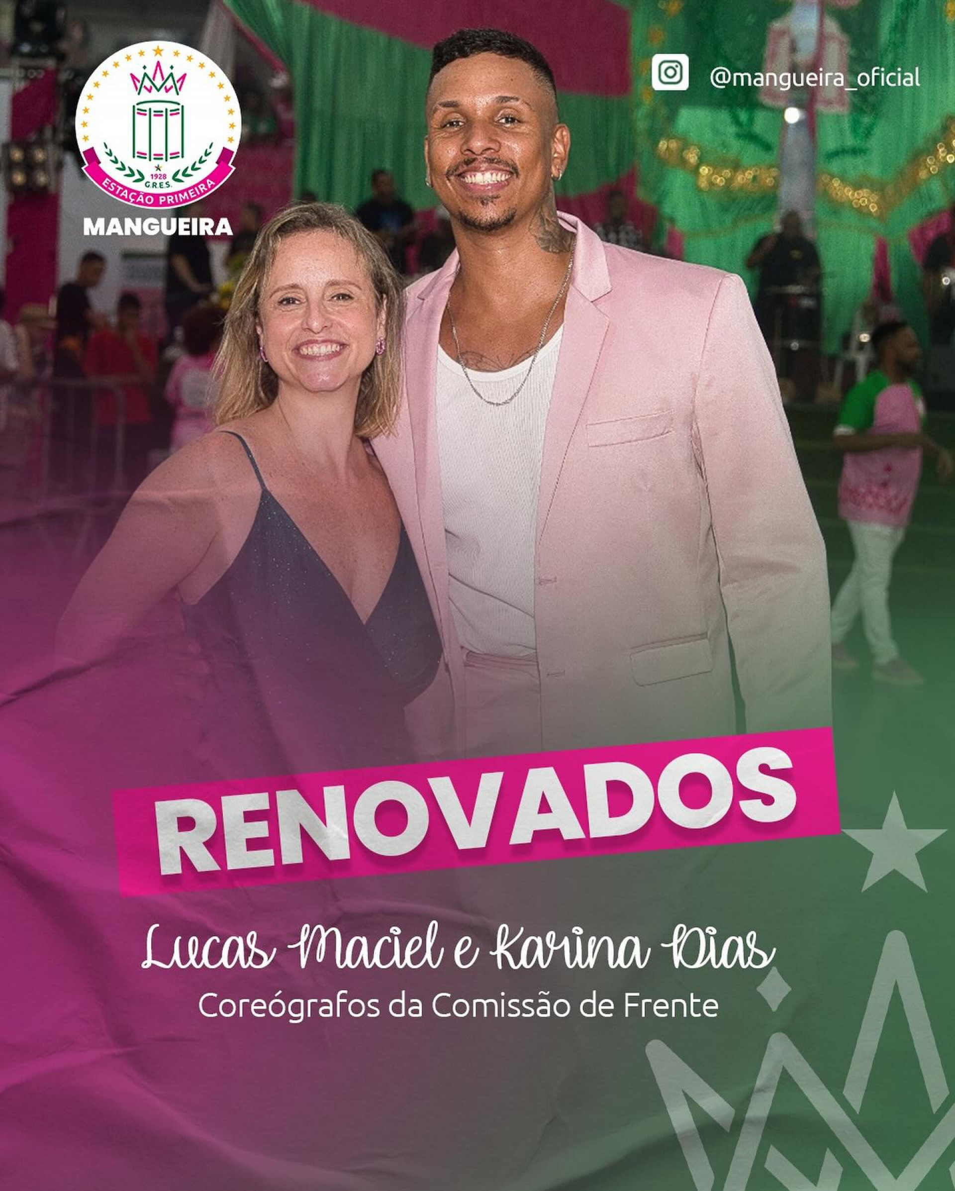Mangueira renova com Lucas Maciel e Karina Dias, coreógrafos da comissão de frente - Reprodução / Facebook