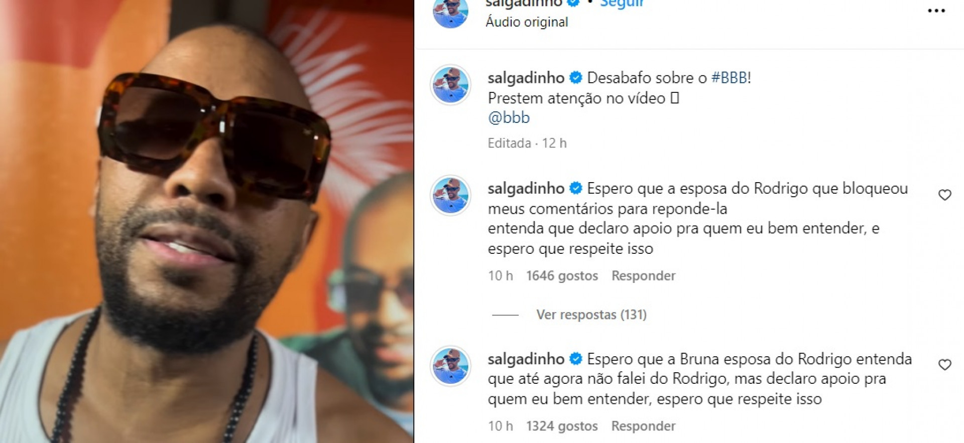 Salgadinho e mulher de Rodriguinho trocam farpas na web - Reprodução do Instagram