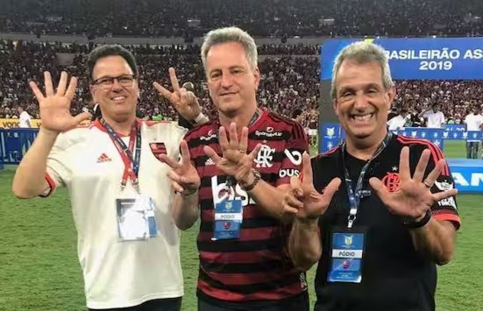 Rodrigo Dunshee, Rodolfo Landim e BAP - Divulgação Flamengo