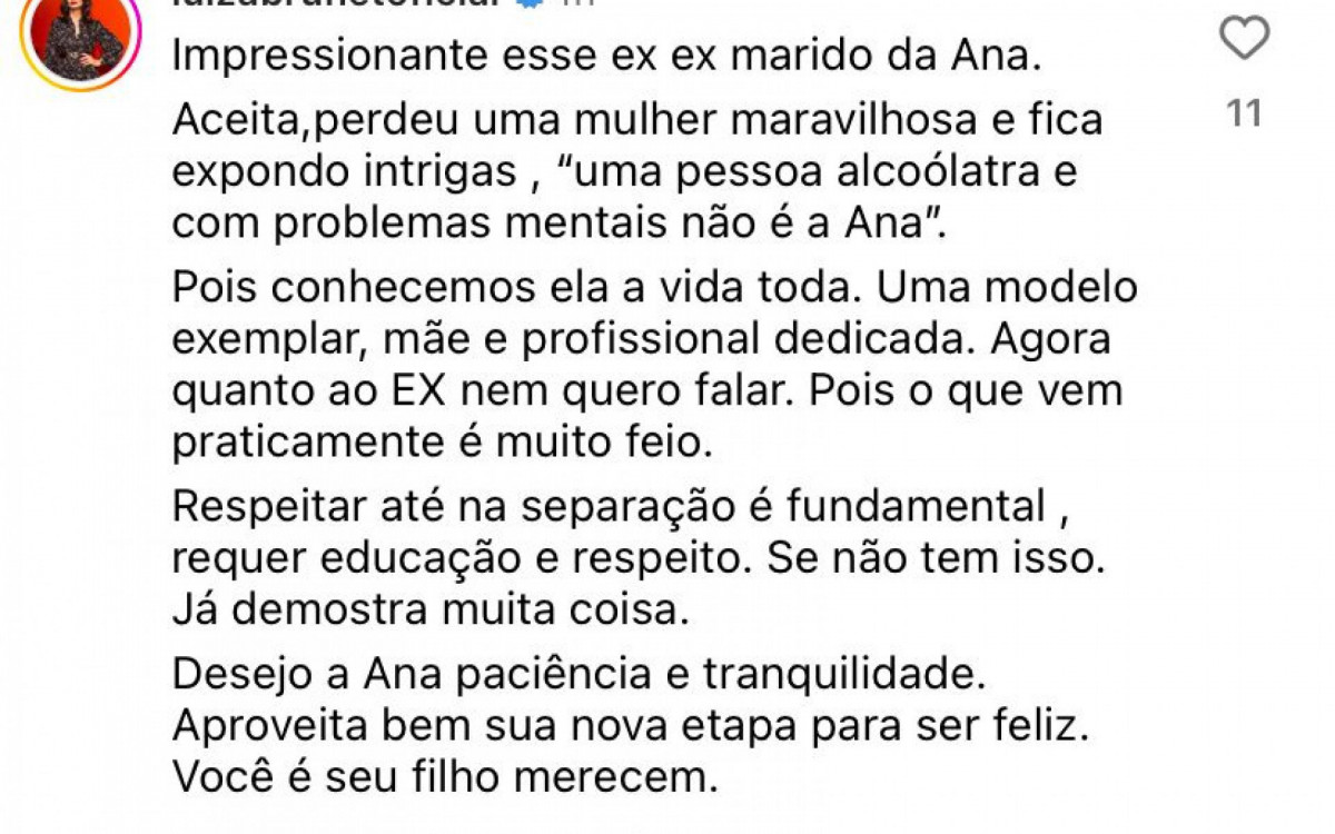 Luiza Brunet sai em defesa de Ana Hickmann