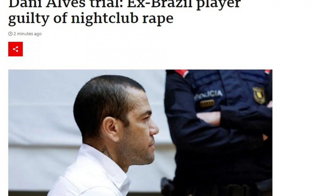 BBC destacou condenação de Daniel Alves