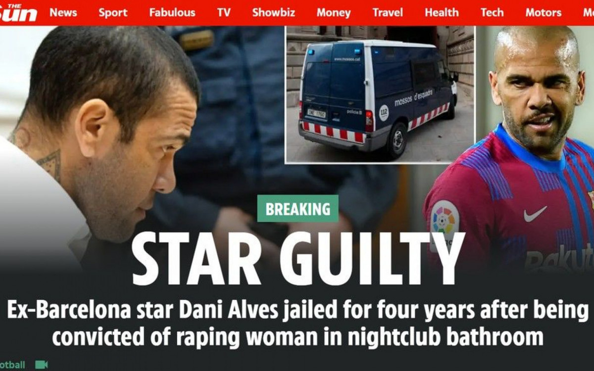 The Sun destacou condenação de Daniel Alves