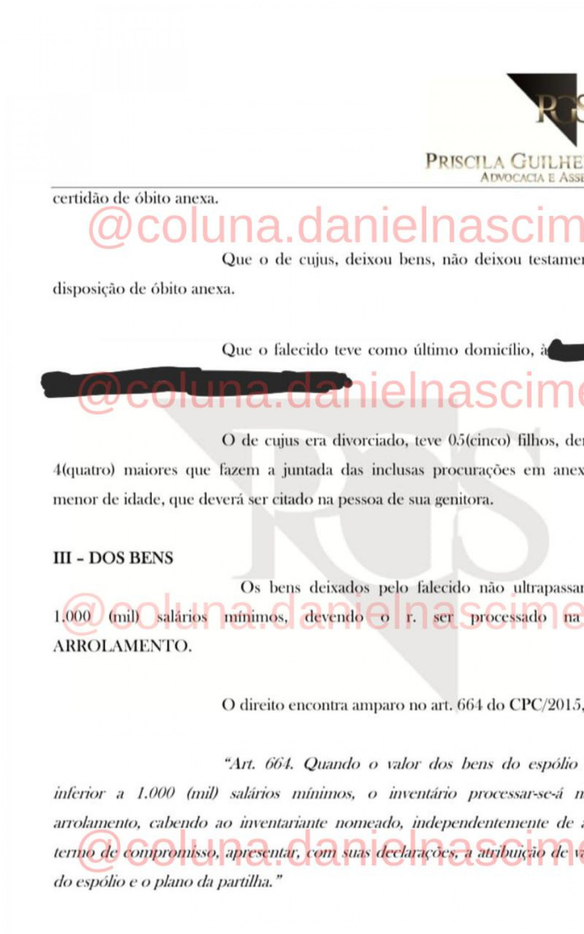 Documento protocolado no tribunal de justi&ccedil;a do Rio de Janeiro