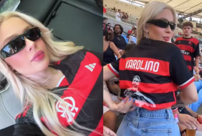 Karoline vai ao Maracanã com camisa em homenagem ao namorado: 'Karolino'