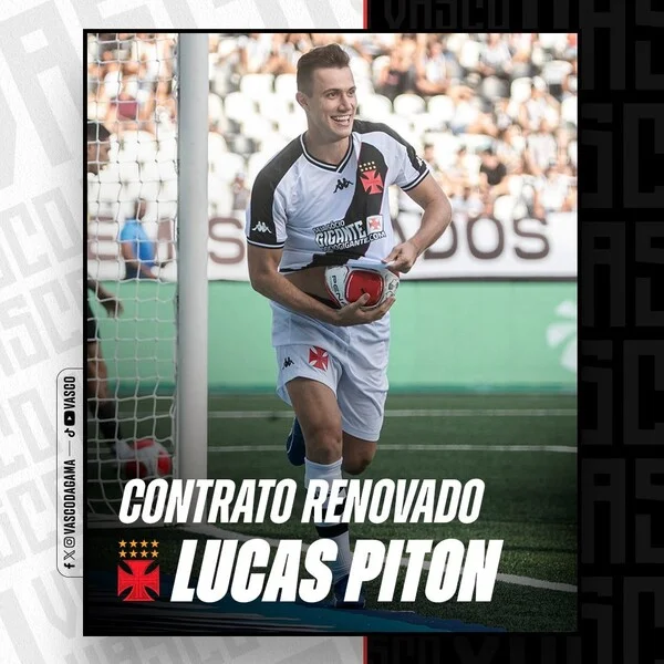 Vasco anuncia oficialmente a renova&ccedil;&atilde;o do lateral-esquerdo Lucas Piton