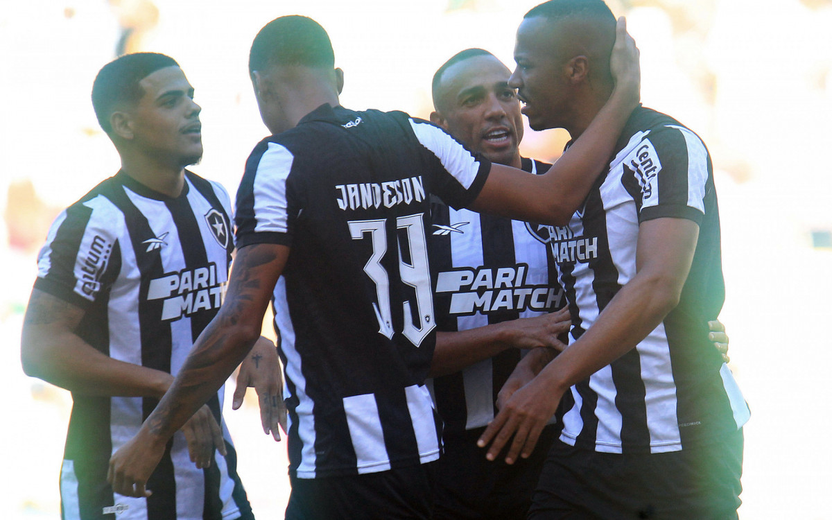 Jogadores do Botafogo celebram o gol de Marlon Freitas, que se emocionou 