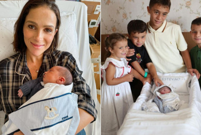 Letícia Cazarré mostra filhos conhecendo o irmão caçula na maternidade