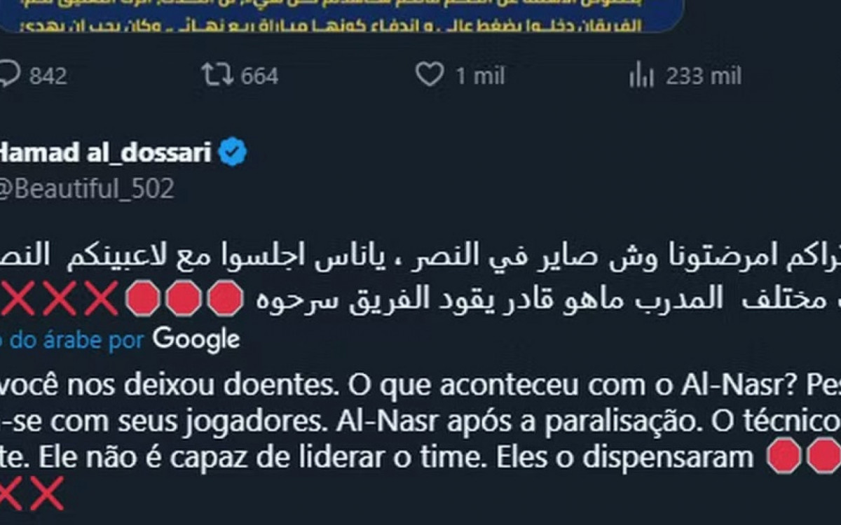 Luís Castro vem sendo alvo de críticas no Al-Nassr