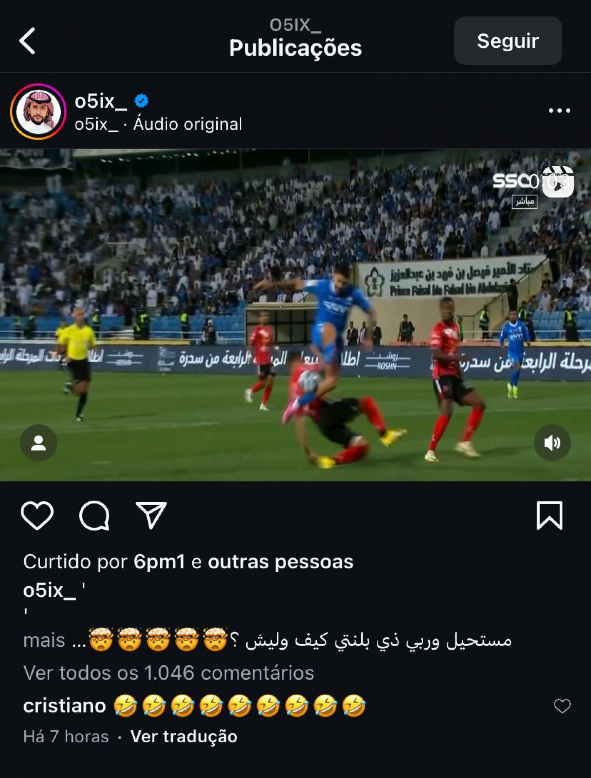 Cristiano Ronaldo ri de pênalti marcado para Al-Hilal em jogo do Campeonato Saudita - Foto: Reprodução/Instagram