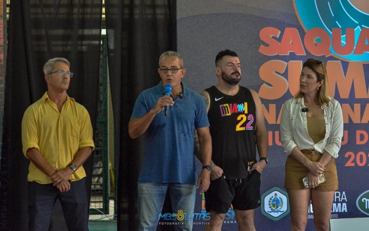 Thaciano, diretor da FJJD-Rio, Rogério Gavazza, presidente da CBJJD, prefeita Manoela Perez e o secretário Rafael Badá