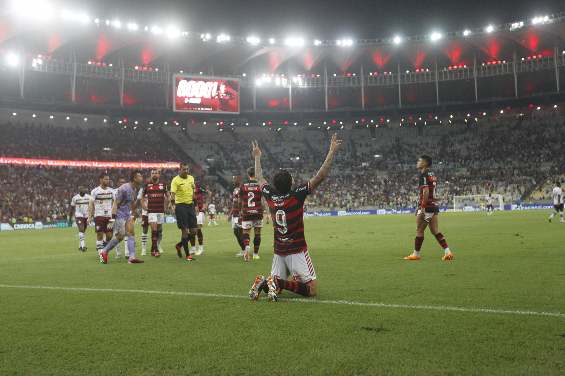 Pedro, do Flamengo, teve gol anulado ainda na primeira etapa do cl&aacute;ssico pela semifinal - Reginaldo Pimenta / Agencia O Dia