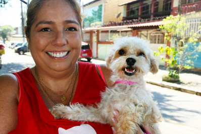 Cadela resgatada pela Prefeitura de Nova Iguaçu após temporal ganhará novo lar