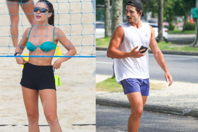 Jade Picon e Nicolas Prattes se exercitam na Barra da Tijuca