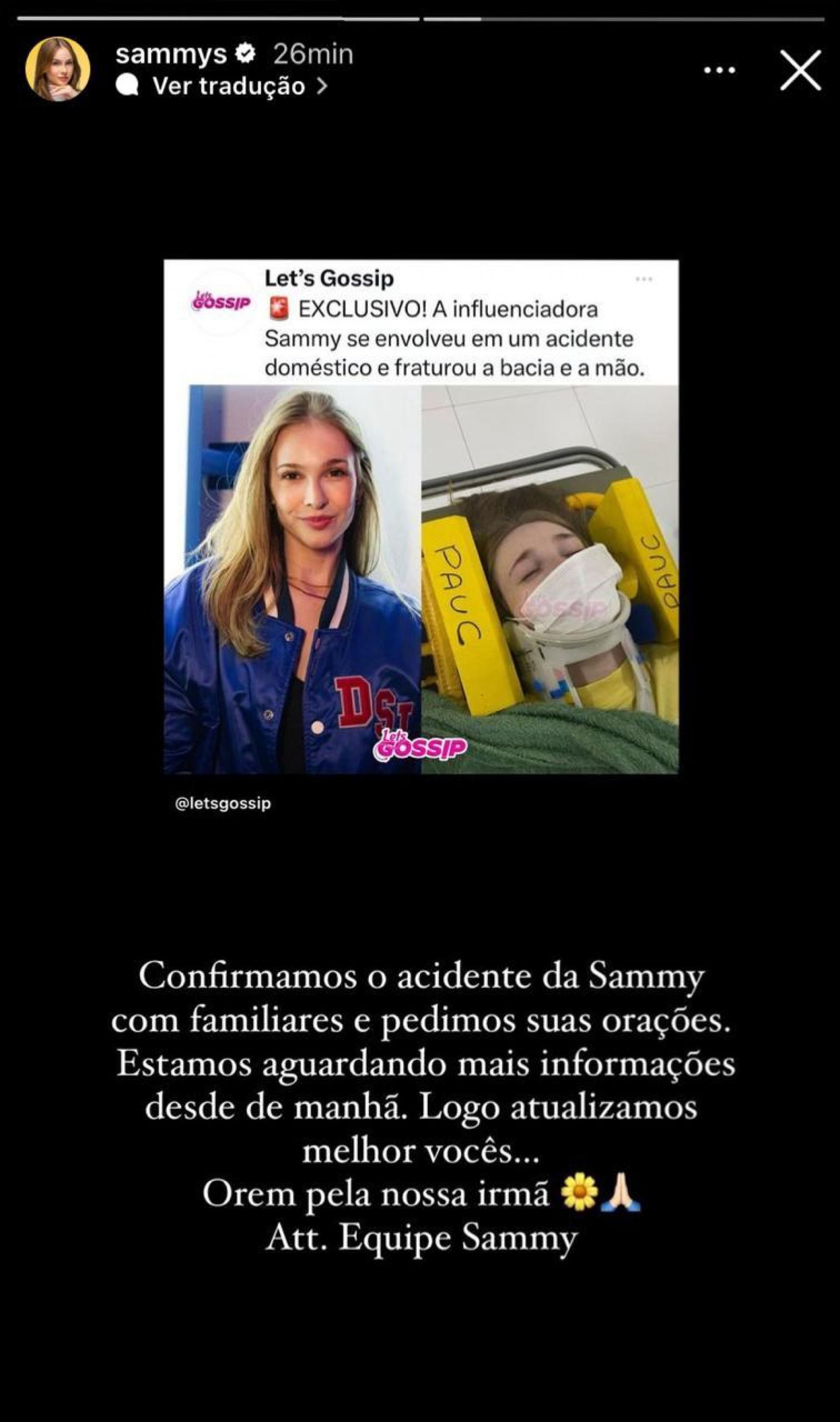 Sammy Sampaio sofre acidente doméstico - Reprodução/Instagram