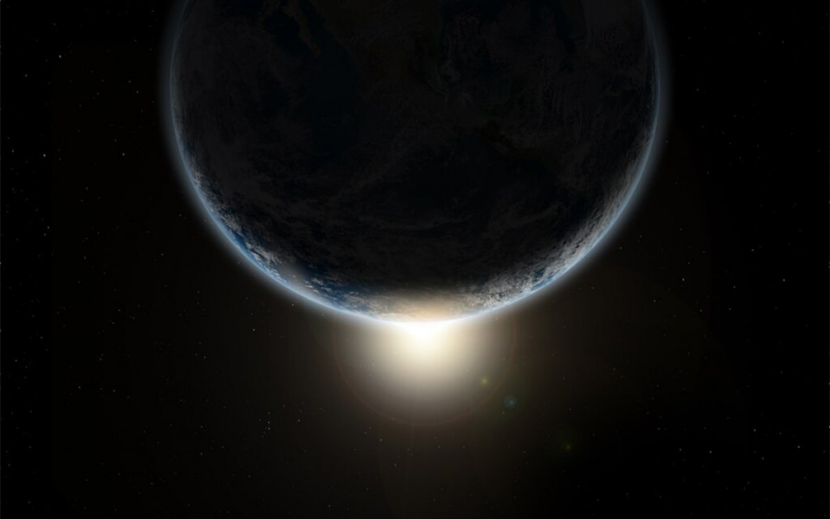 3D space background with the planet Earth in eclipse - elements of this image furnished from NASA