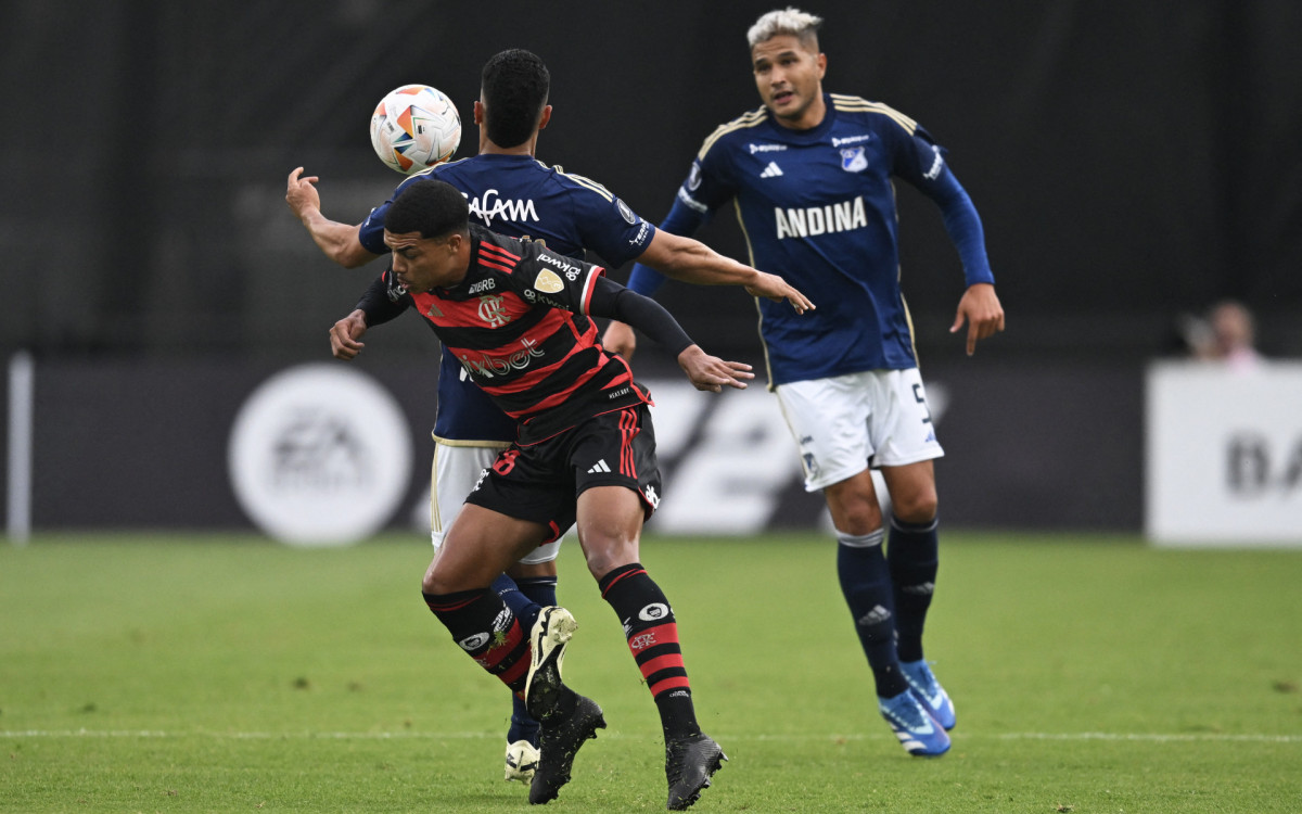 opa Libertadores group stage first leg football match between Colombia\'s Millonarios and Brazil\'s Flamengo at the Nemesio Camacho \