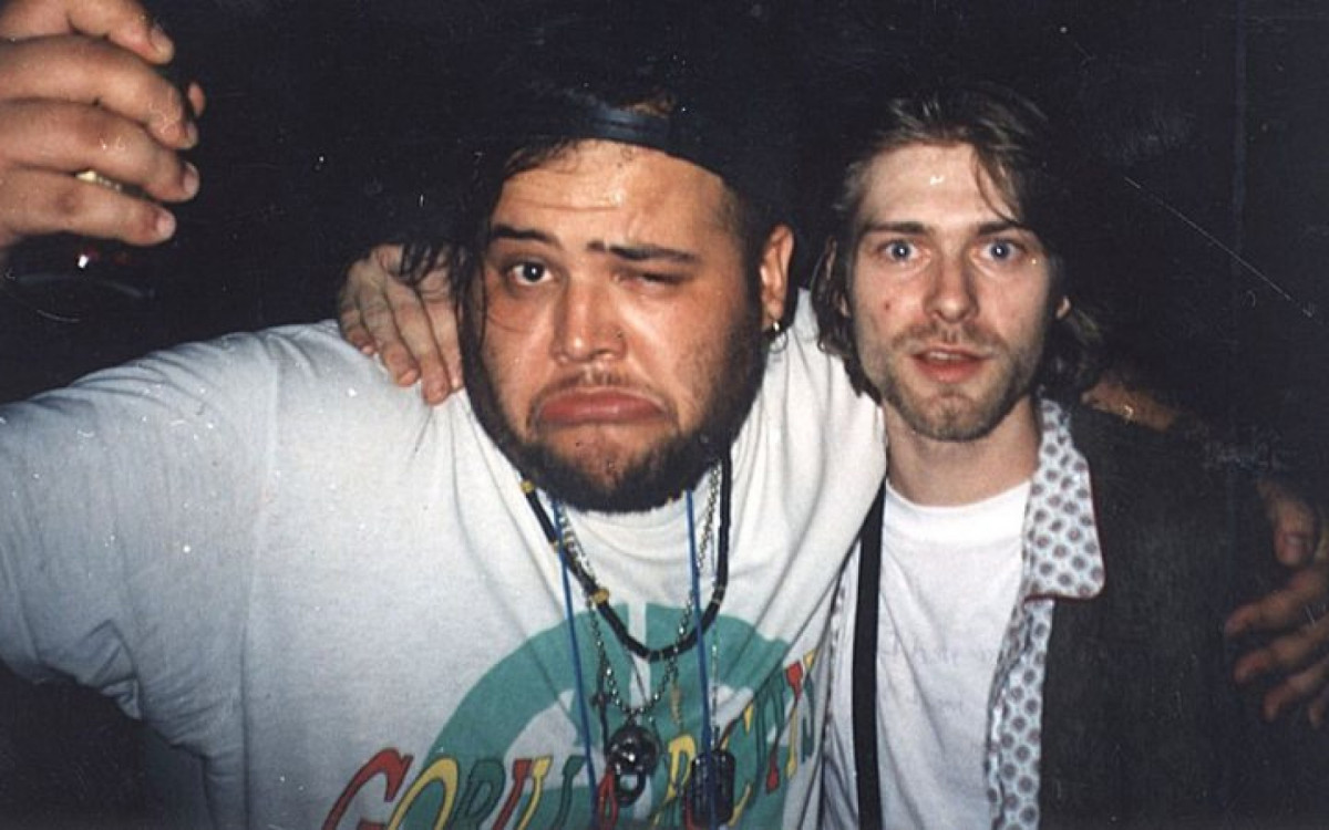 João Gordo (à esq.) e Kurt Cobain (à dir.) em São Paulo.