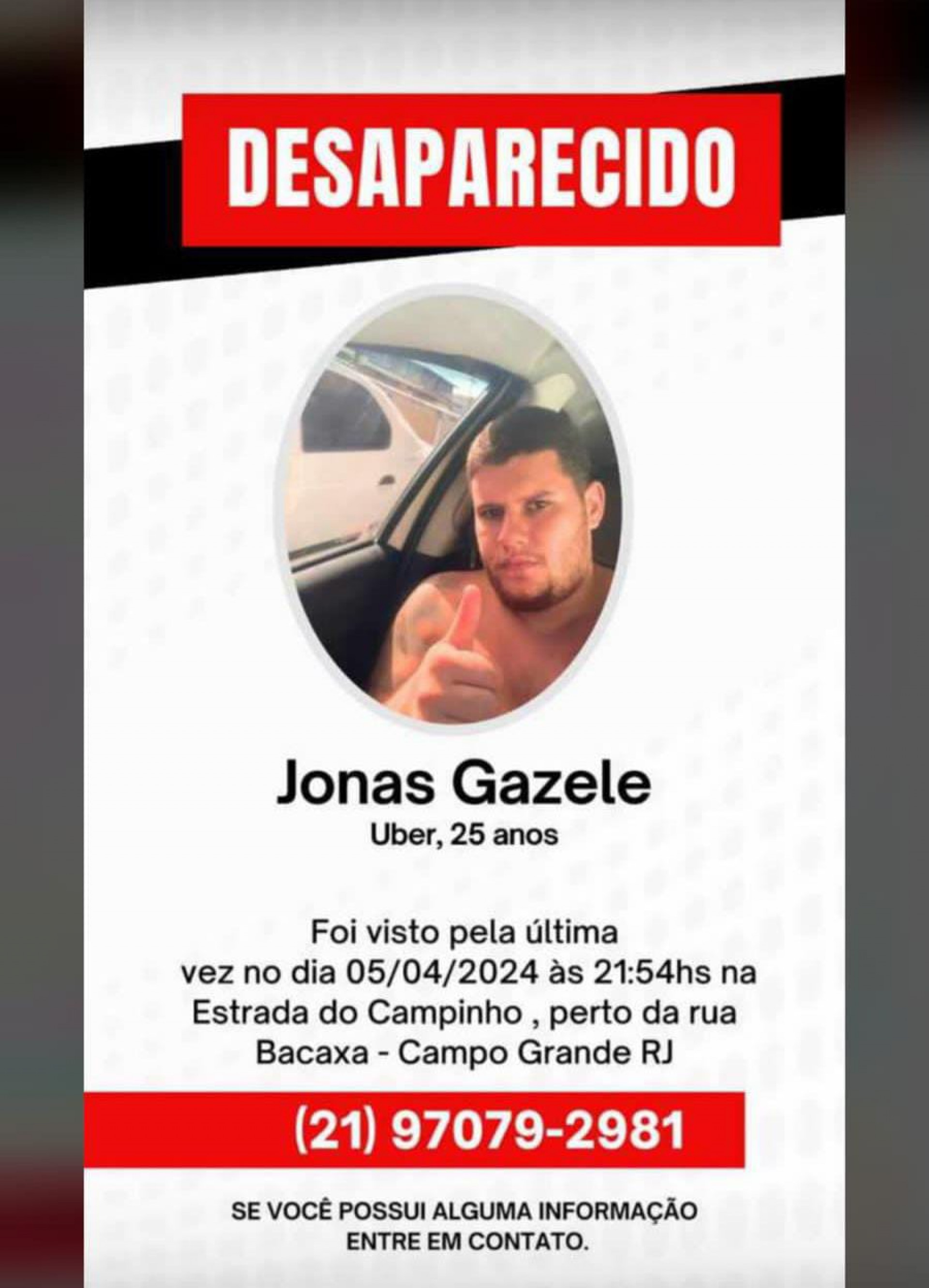 Fam&iacute;lia busca informa&ccedil;&otilde;es sobre paradeiro de Jonas Gazele Ara&uacute;jo, que foi visto pela &uacute;ltima vez em Campo Grande