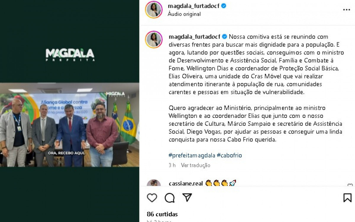 Publicação da prefeita Magdala Furtado