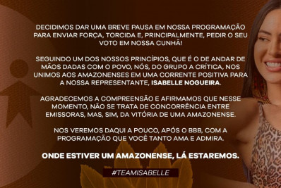 Concorrente da Globo pausa programação para acompanhar Isabelle na final do 'BBB 24'