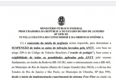 MPF  pede suspenção das multas aplicadas pelo sistema de pedágio free flow ao longo da Rio-Santos