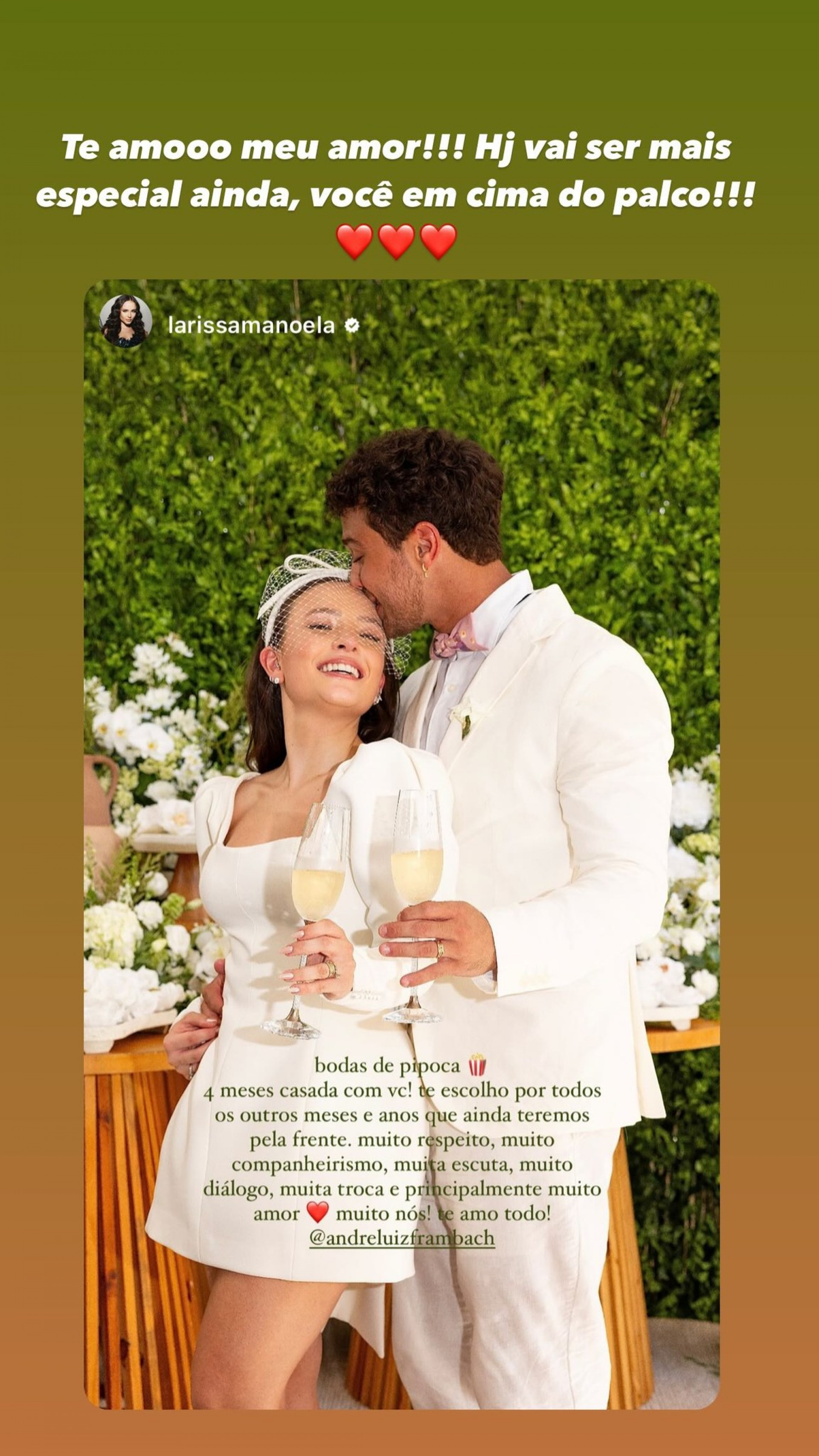Larissa Manoela e André Luiz Frambach celebram quatro meses de casados 
 - Reprodução / Instagram 