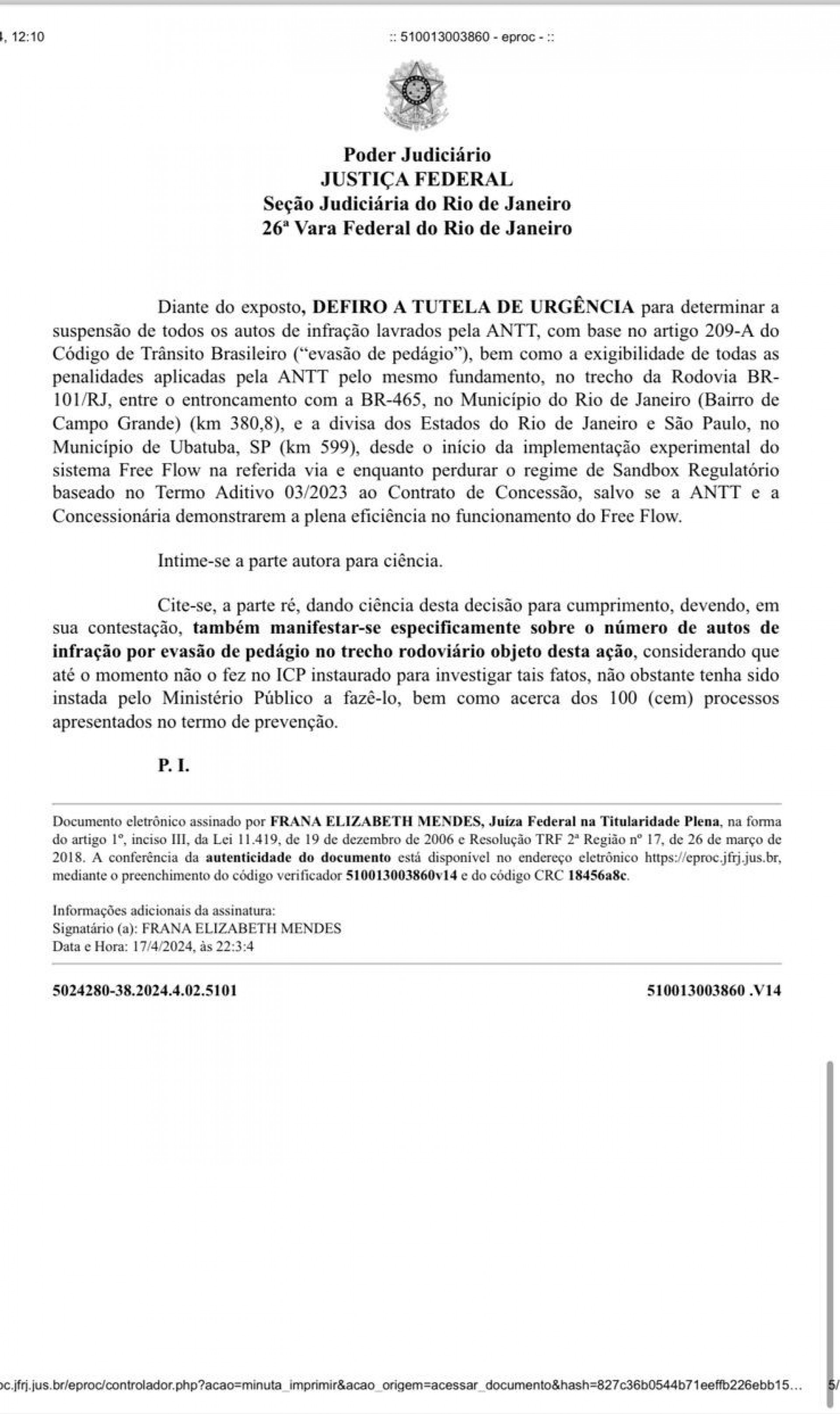 Multas do pedágio suspensas por determinação da Justiça Federal