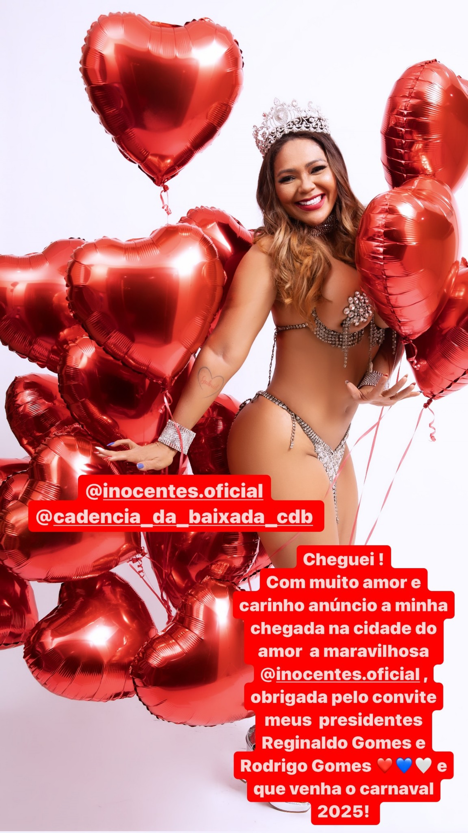 Darlin Ferrattry assume o posto de rainha de bateria da Inocentes de Belford Roxo
 - Reprodução / Instagram 