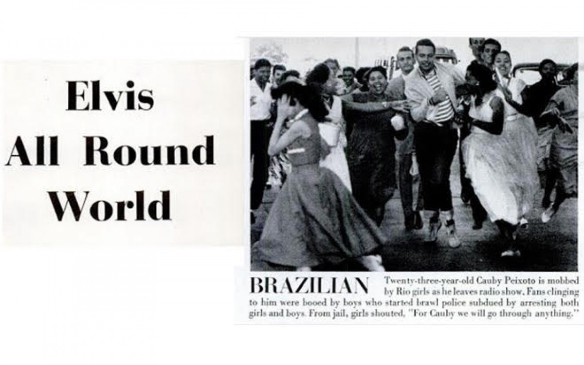 Matéria da revista estadunidense Life, de 1957, comparando Cauby ao Elvis, por conta do assédio das fãs - Acervo pessoal / Lucas Antônio Correa