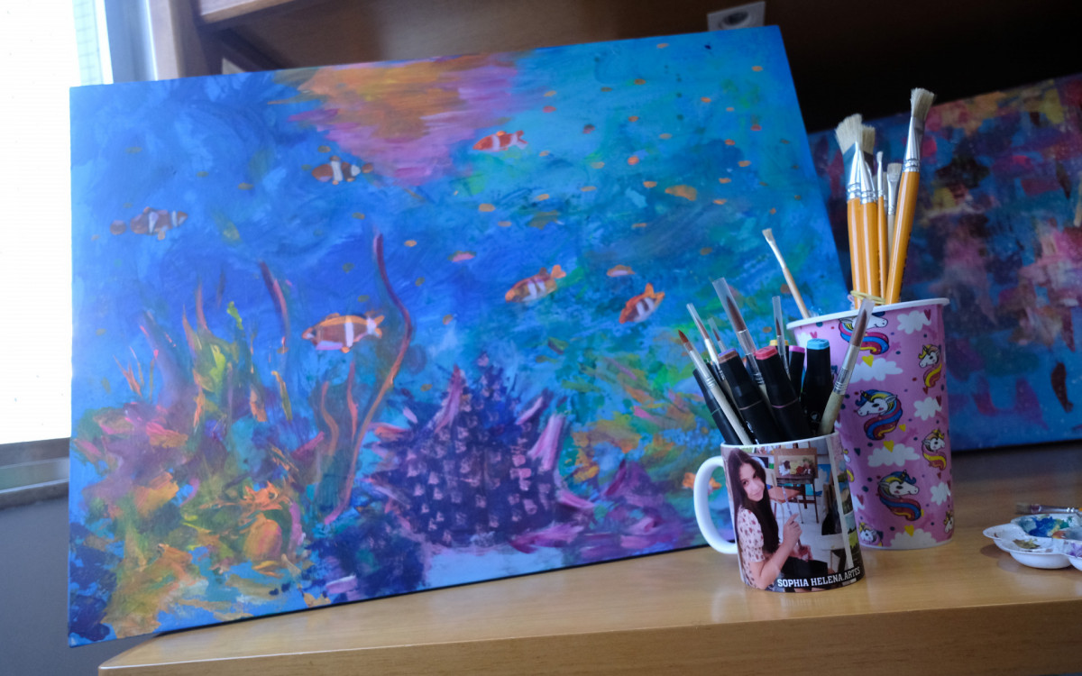 \'Fundo do Mar\' &eacute; uma das telas pintadas por Sophia