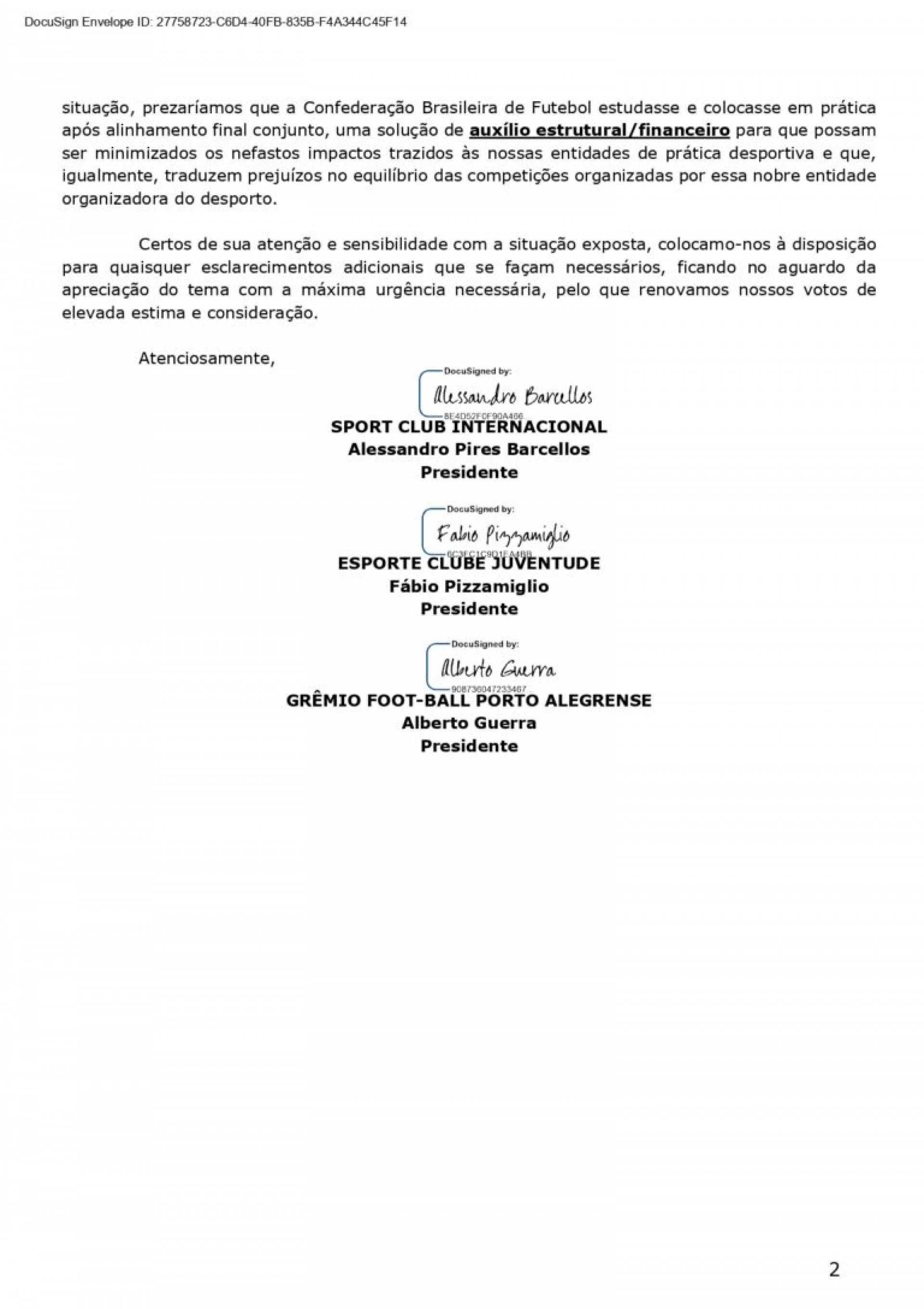 Of&iacute;cio dos clubes ga&uacute;chos - Divulga&ccedil;&atilde;o/Gr&ecirc;mio e Internacional