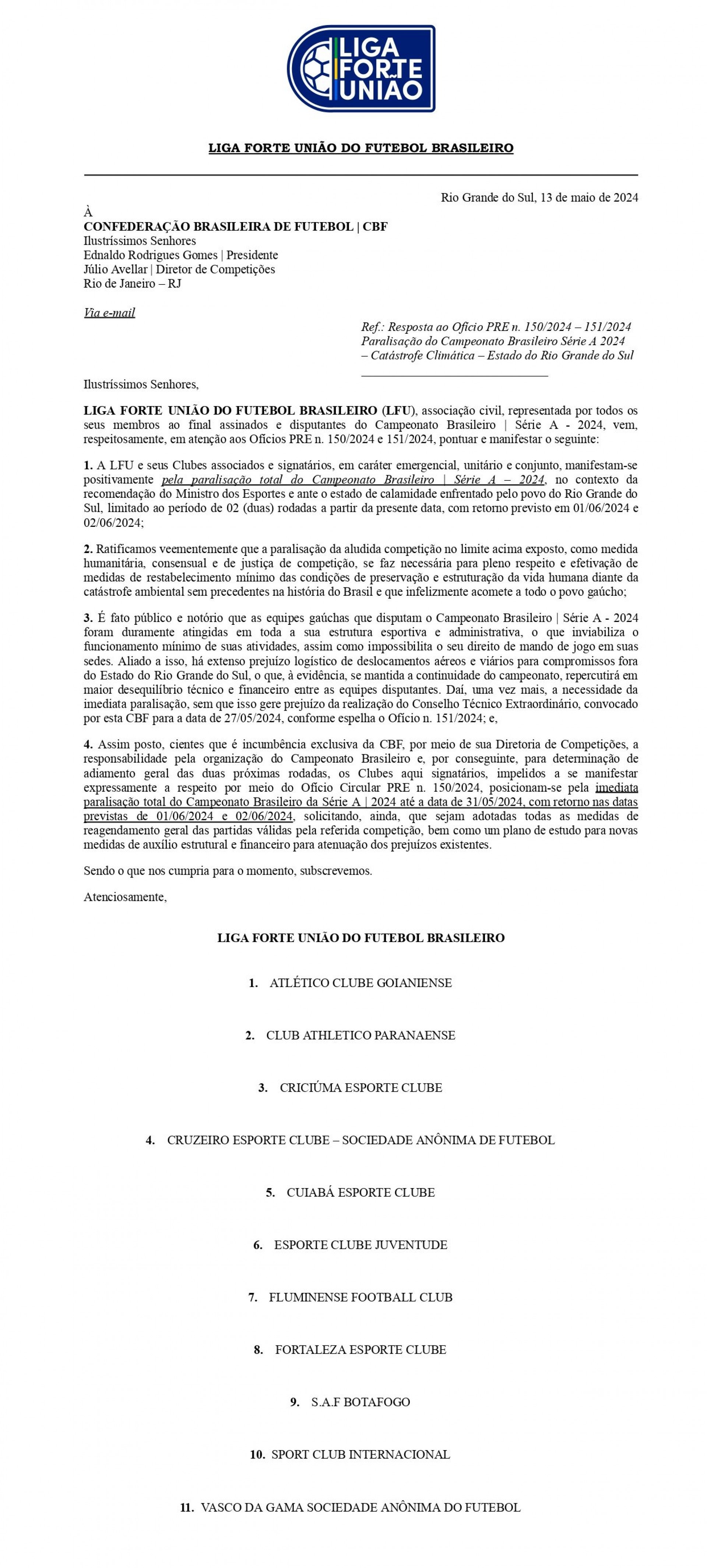 Documento da Liga Forte - Divulgação/Liga Forte