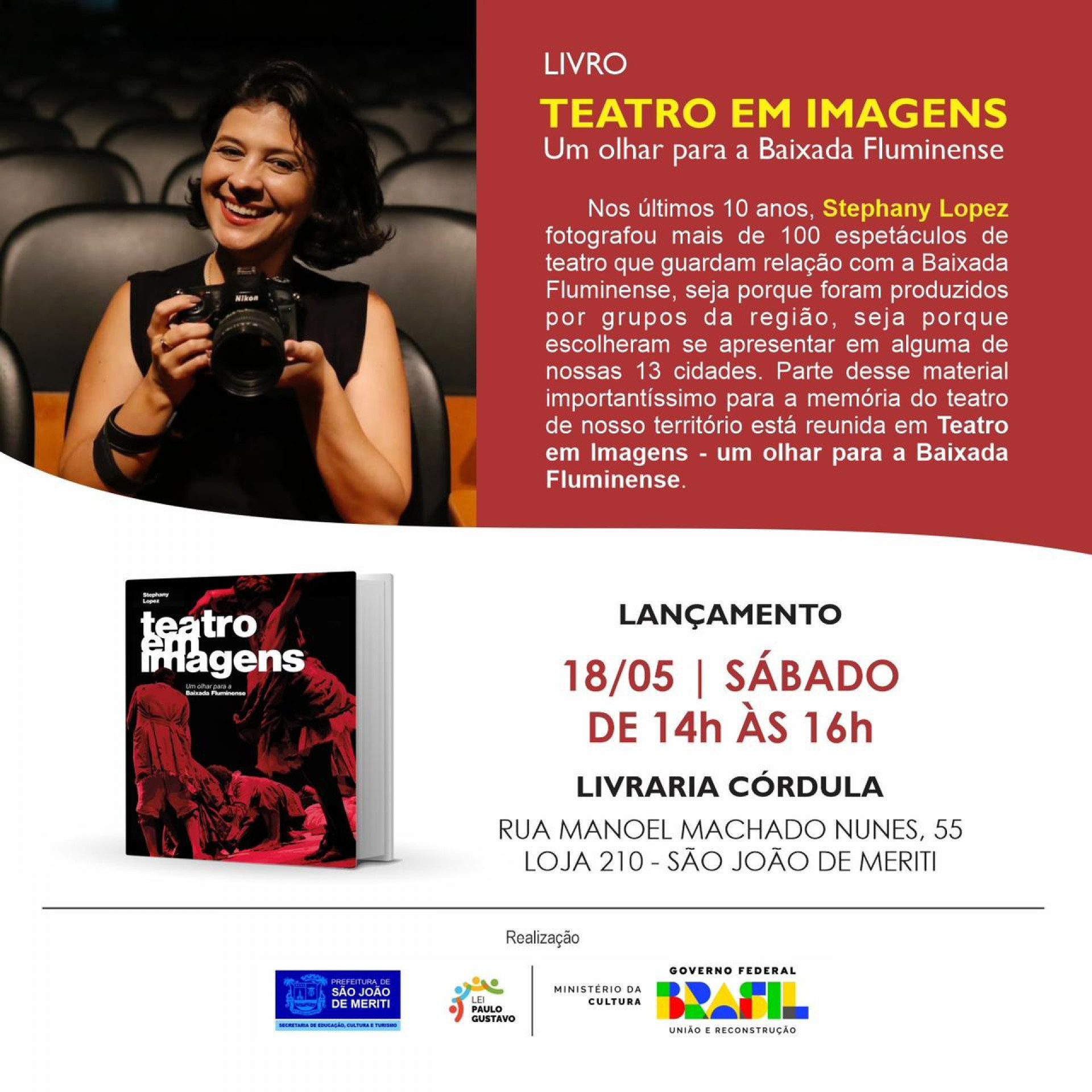 O lançamento do livro 'Teatro em Imagens' será na Livraria Córdula, no sábado (18) em São João de Meriti - Divulgação