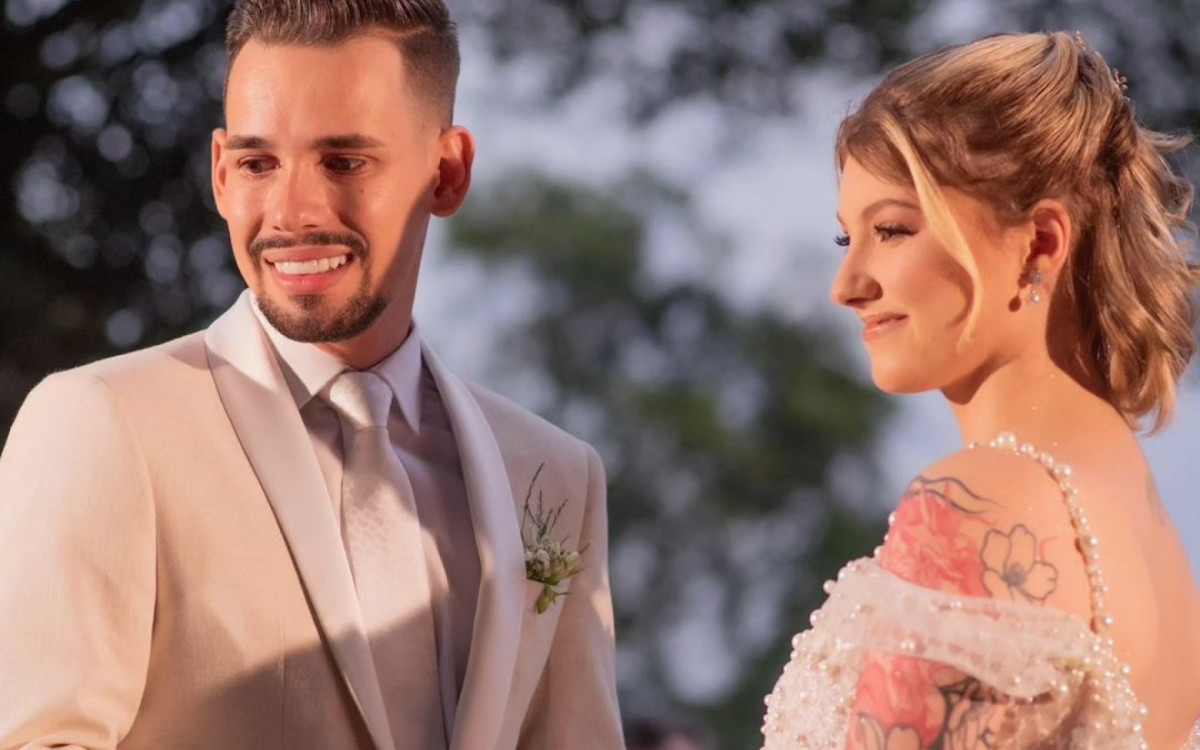 Isabel Veloso e Lucas Borbas no dia do casamento